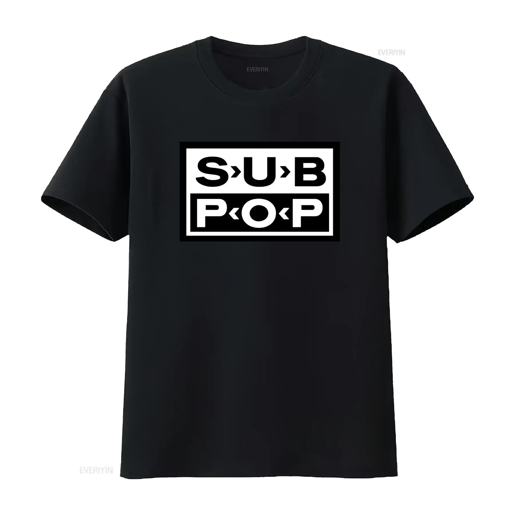 Vintage Fashion Style Men - เสื้อยืดโลโก้ Sub Pop สีดำ พิมพ์ลายสีขาว สไตล์เรโทร