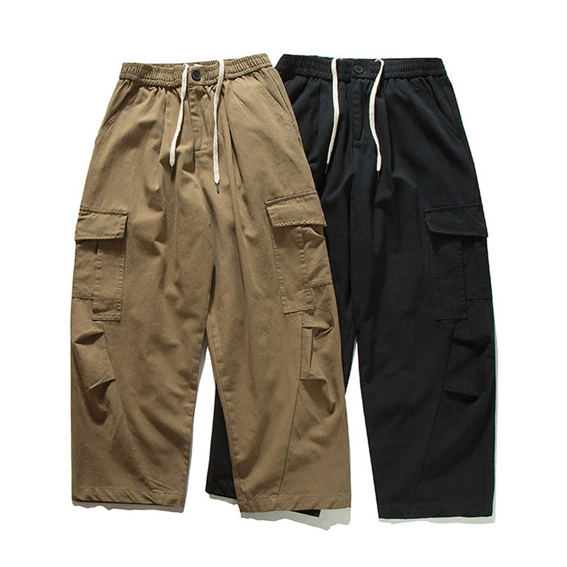 Vintage Fashion Style Men - ผู้ชายStreetwearแฟชั่นVINTAGEหลวมสบายๆขากว้างกระเป๋าขนาดใหญ่Cargo BaggyกางเกงCityboy OVERSIZEกางเกงผ้าฝ้าย