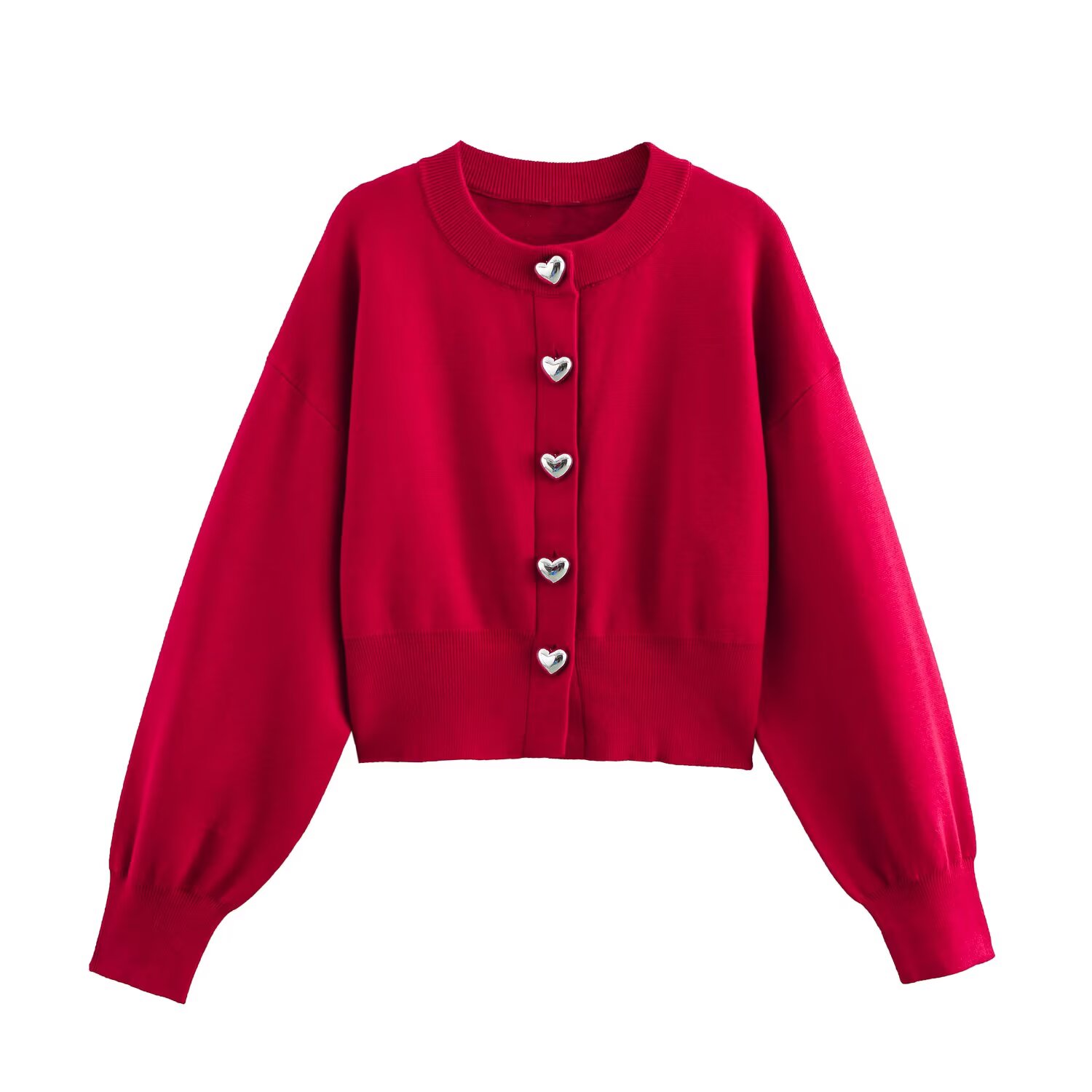 Crop Cardigan Vintage - เสื้อคาร์ดิแกนถักทรงครอปสำหรับผู้หญิง กระดุม คอทรงกลม แขนยาว ปลายแขนแบบริบ ผ้าถักสำหรับฤดูใบไม้ร่วง