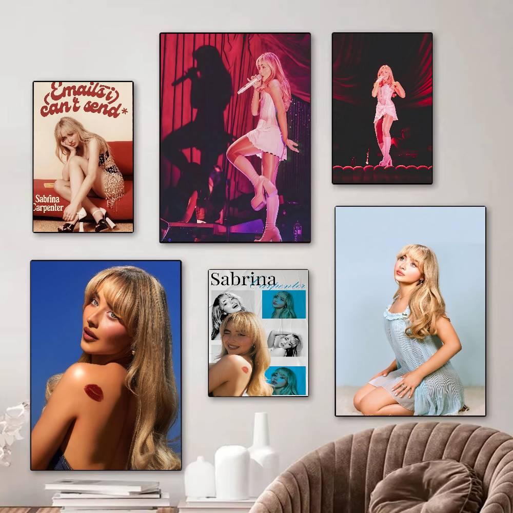 Vintage Fashion Prints For Wall - นักร้องแฟชั่น S-Sabrina C-Carpenter โปสเตอร์วินเทจคลาสสิก โปสเตอร์พิมพ์ลายไวท์เปเปอร์ งานศิลปะตกแต่งห้องน่ารัก