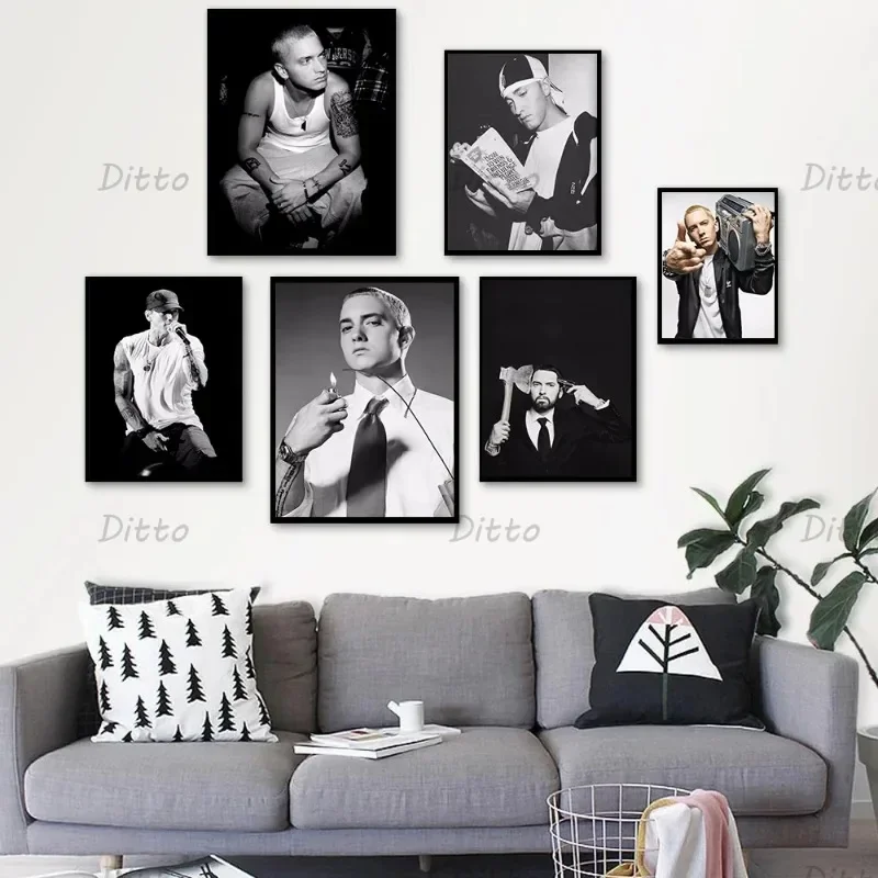 Vintage Fashion Prints For Wall - ฮิปฮอปแร็ปเปอร์นักร้องเอมิเน็มแฟชั่นวินเทจความงามแบบมินิมอลภาพวาดบนผ้าใบศิลปะติดผนังสำหรับห้องนั่งเล่นตกแต่งบ้านสมัยใหม่