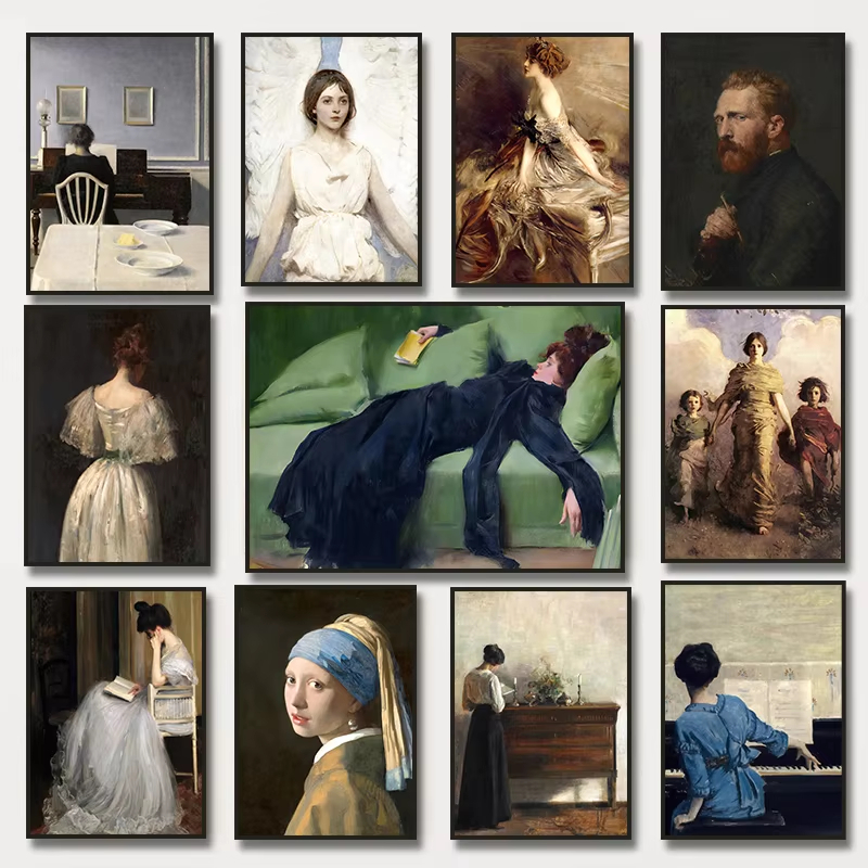 Vintage Fashion Tv - ภาพวาดสีน้ำมันตามตัวเลข หญิงสาววินเทจ ภาพบนผ้าใบไม่มีกรอบ ศิลปะตกแต่งผนัง ภาพเหมือนหญิงสาวสไตล์โบราณ ตกแต่งภายในที่สวยงาม