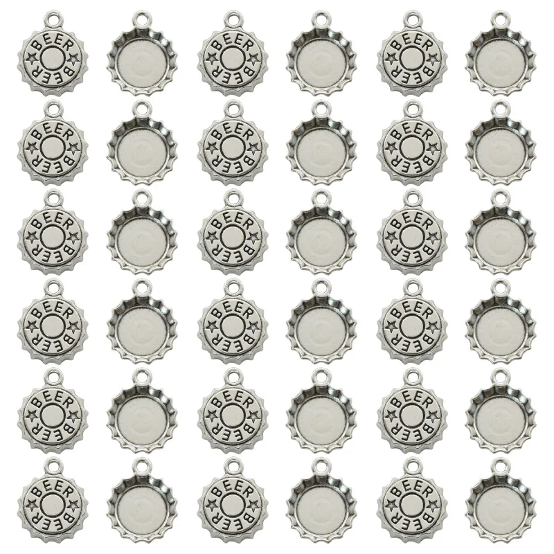 Vintage Fashion Jewelry Necklaces - 15ชิ้นจี้โลหะอัลลอยฝาเบียร์ชุบสีเงินโบราณสำหรับทำต่างหูสร้อยคอเครื่องประดับทำอุปกรณ์เสริม