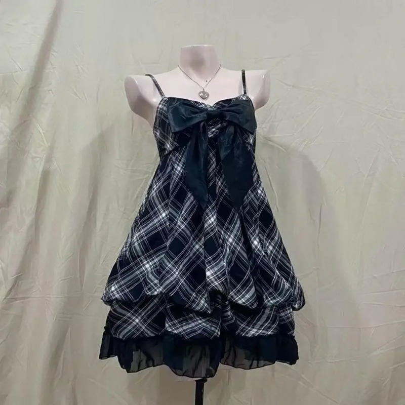 Vintage Fashion Fabrics - ชุดเซ็ตสองชิ้นสไตล์โลลิต้าญี่ปุ่นน่ารักสำหรับผู้หญิง ชุดเดรสแขนกุดลายทางสไตล์วินเทจ Y2K ชุดกระโปรงลำลองสไตล์พรีปปี้ แฟชั่นประจำวัน