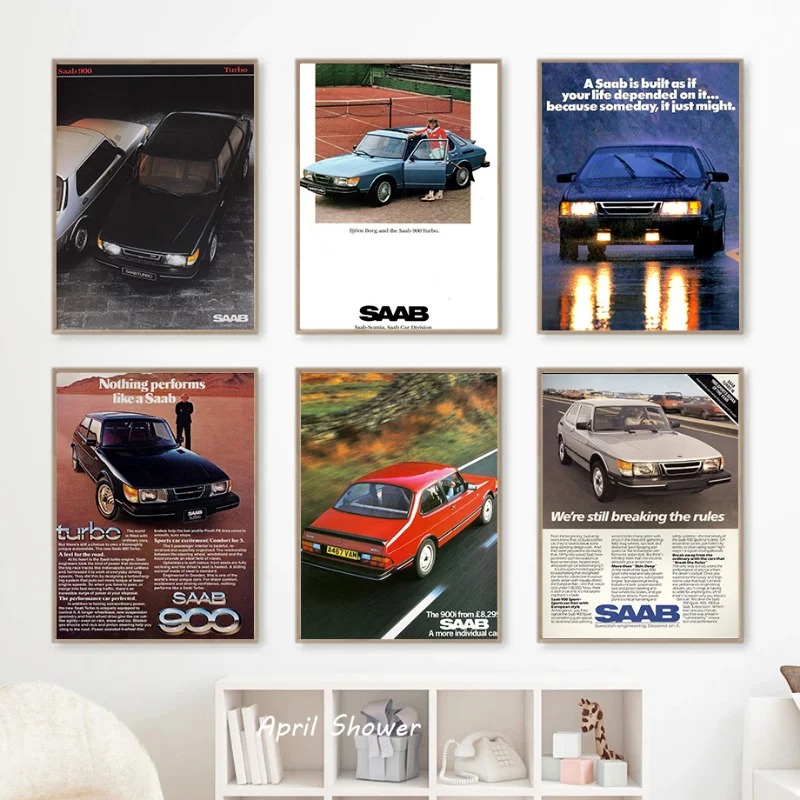 Vintage Fashion Prints For Wall - Saab 900เทอร์โบวินเทจคลาสสิกโปสเตอร์แฟชั่นรถภาพวาดและภาพพิมพ์ศิลปะบนผนังภาพ HD สำหรับห้องเด็กการตกแต่งบ้านสะสม