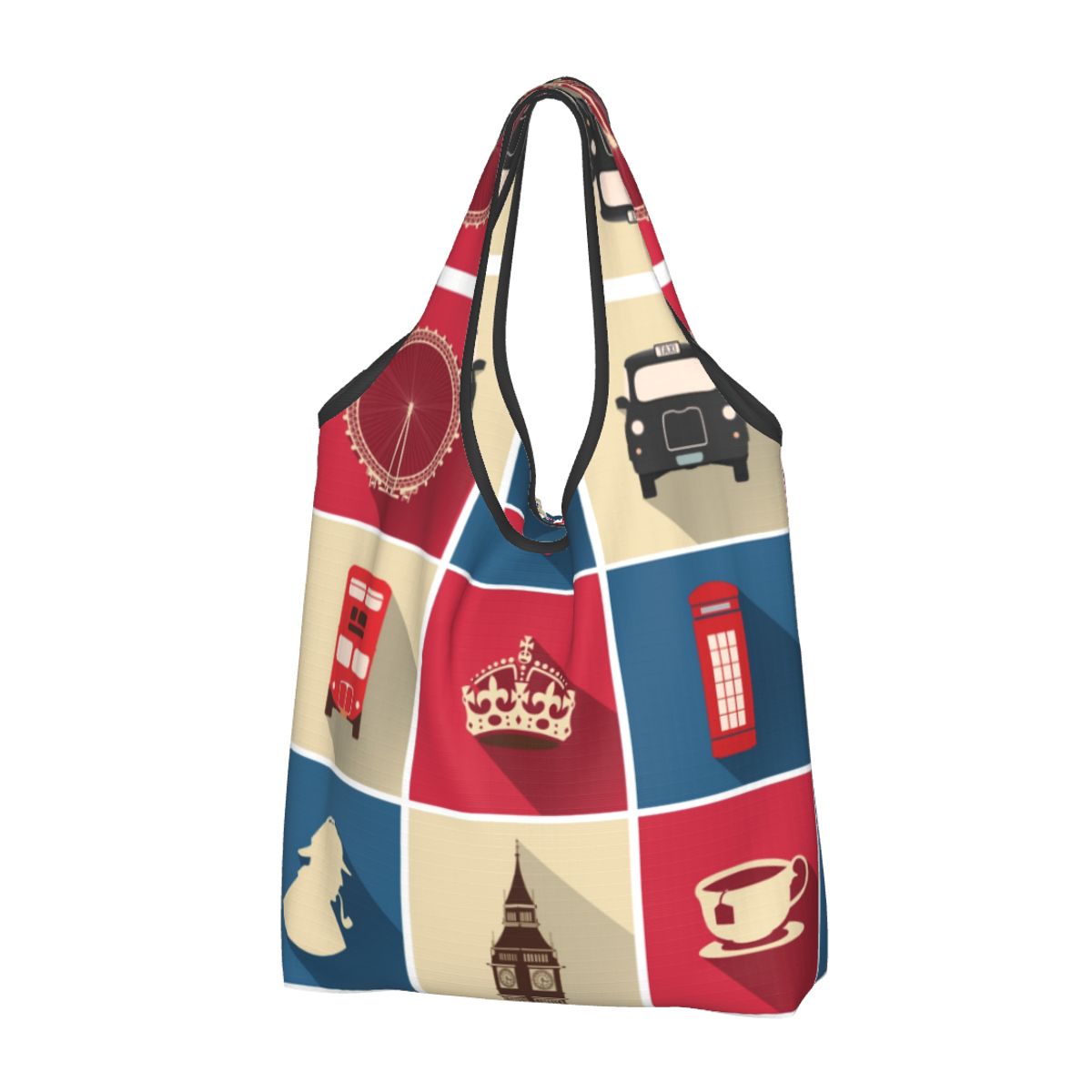 Vintage Fashion London - กระเป๋าสะพายไหล่ซื้อของชำลายธงอังกฤษแบบพกพาลายผ้าพันคอย้อนยุคแฟชั่นตามสั่ง