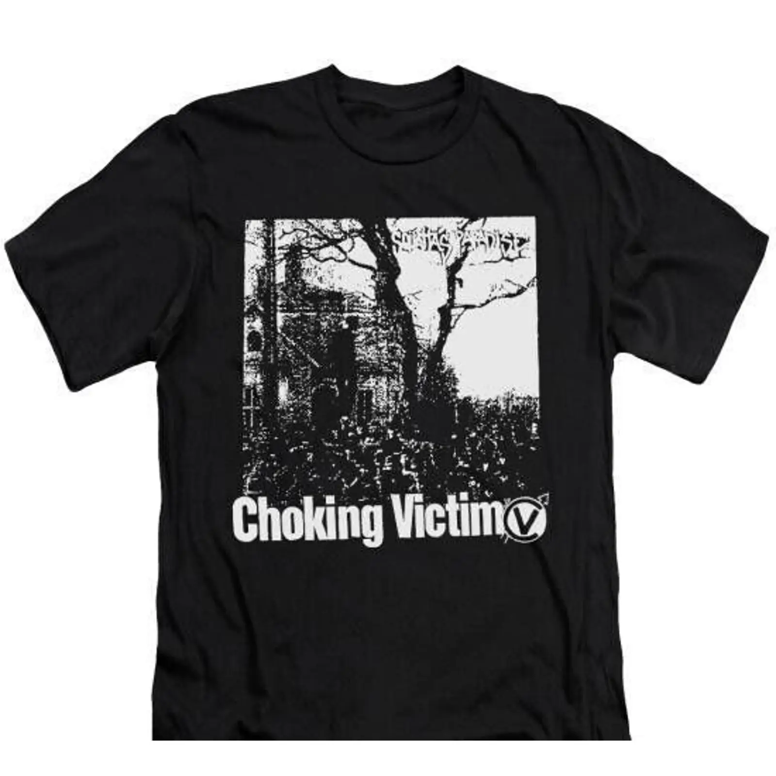 Vintage Fashion Victim Shirt - เสื้อยืดสีดำแบบยูนิเซ็กส์ Choking Victim Squattas paradise ไซส์
