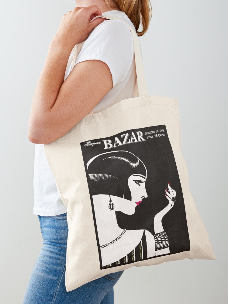 Vintage Fashion Magazine - HARPERS BAZAR : กระเป๋าผ้าแคนวาสพิมพ์ลายโฆษณาจากนิตยสารวินเทจปี 1918 กระเป๋าผ้าแคนวาสแบบกำหนดเอง