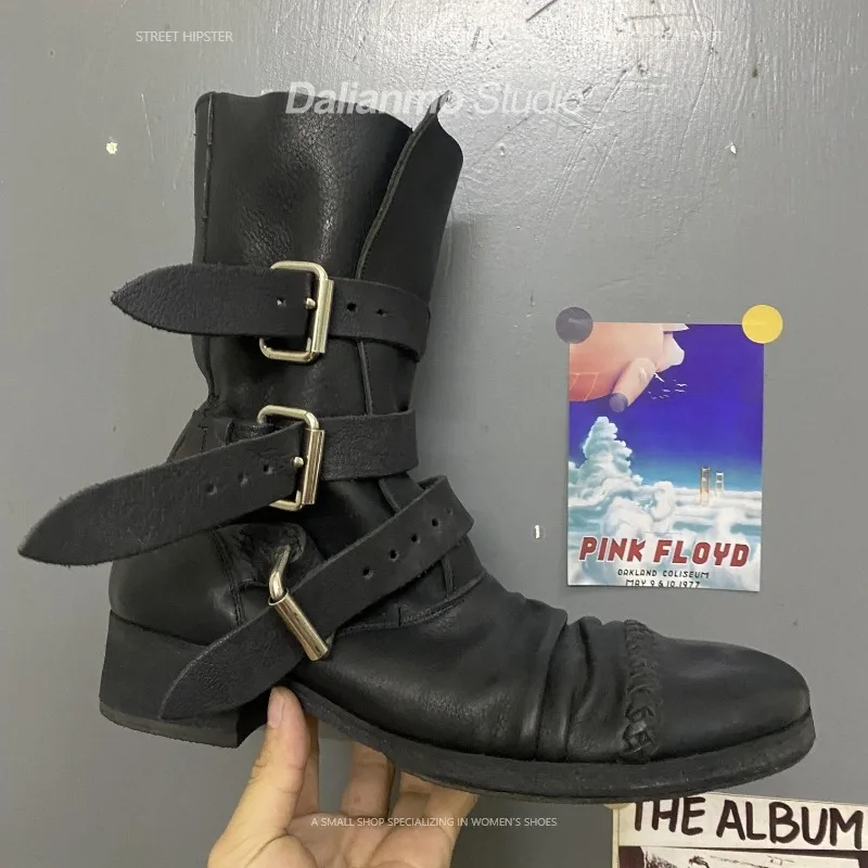 รองเท้าบูทหนังแท้สไตล์วินเทจสำ - Vintage Fashion Style Men บทวิจารณ์และราคา