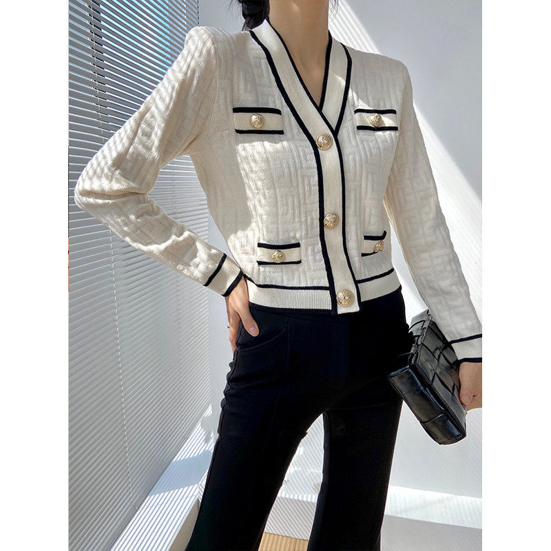 ฤดูใบไม้ผลิฤดูใบไม้ร่วงใหม่ V  - Crop Cardigan Vintage บทวิจารณ์และราคา