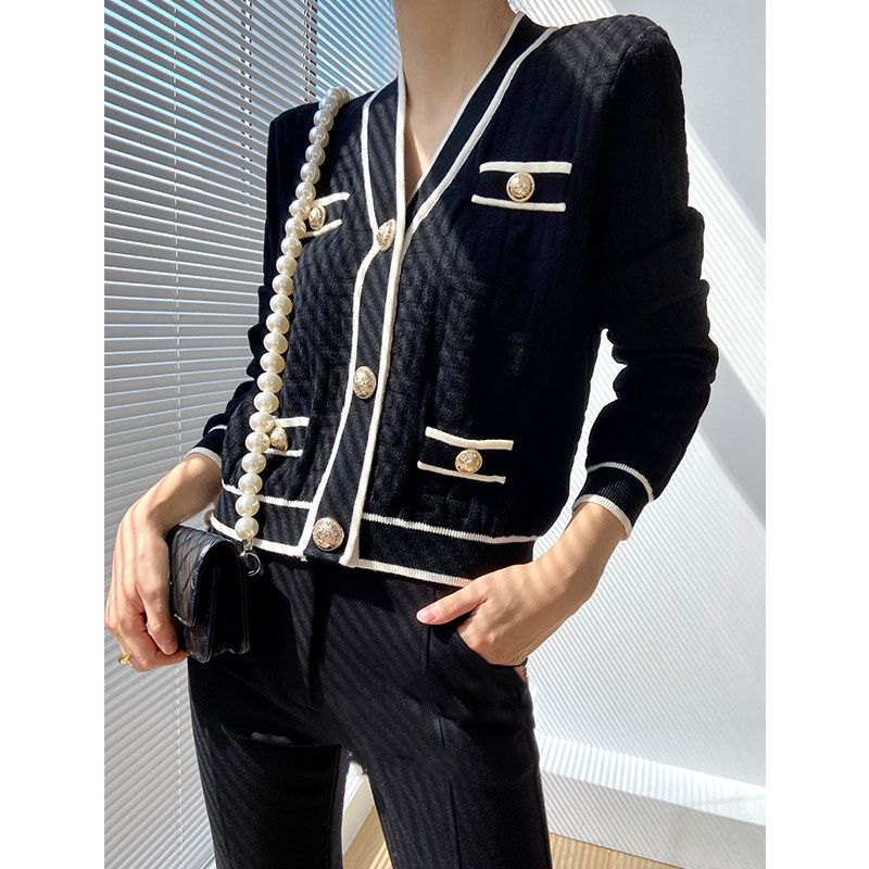 ฤดูใบไม้ผลิฤดูใบไม้ร่วงใหม่ V  - Crop Cardigan Vintage บทวิจารณ์และราคา