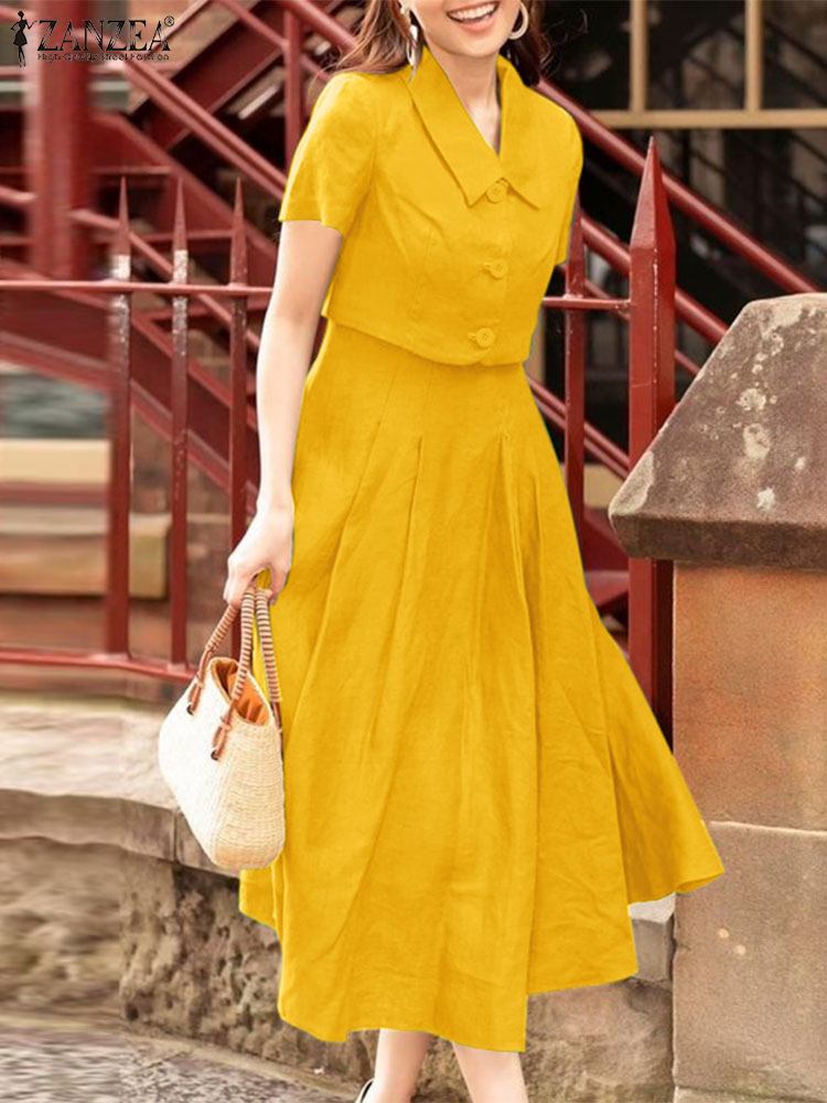 Zanzea 2024สองชิ้นสำหรับผู้หญิ - Vintage Fashion Fabrics บทวิจารณ์และราคา