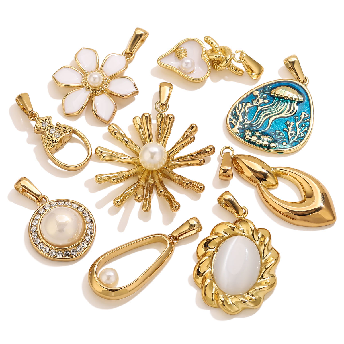 จี้ดอกไม้สแตนเลสชุบทอง 18K 1 ช - Vintage Fashion Jewelry Necklaces บทวิจารณ์และราคา