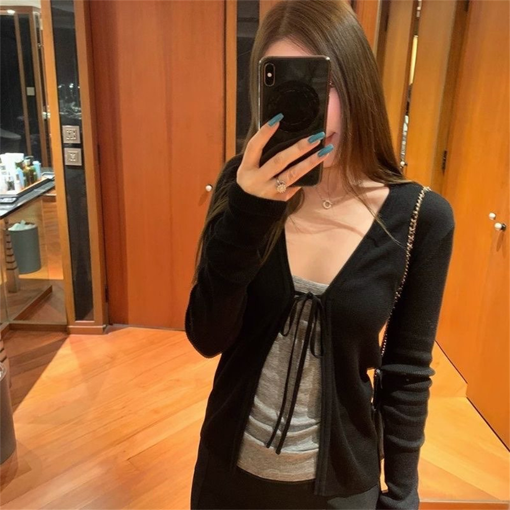 เสื้อคาร์ดิแกนถักแขนยาวบางสำหร - Crop Cardigan Vintage บทวิจารณ์และราคา