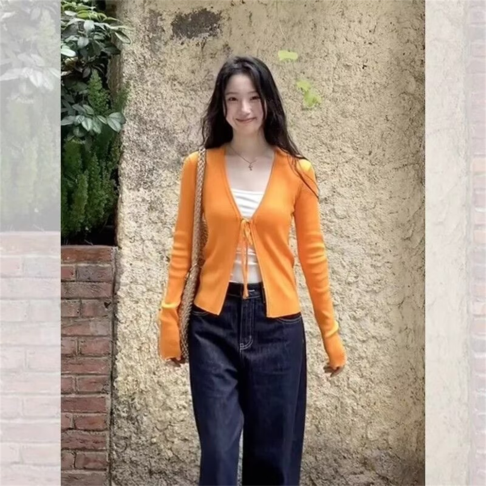 เสื้อคาร์ดิแกนถักแขนยาวบางสำหร - Crop Cardigan Vintage บทวิจารณ์และราคา