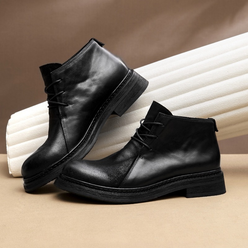 รองเท้าบูทหนังแท้สไตล์วินเทจสำ - Vintage Fashion Style Men บทวิจารณ์และราคา