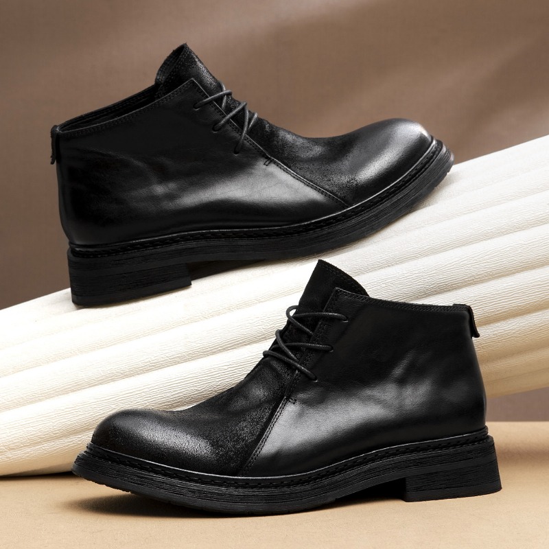 รองเท้าบูทหนังแท้สไตล์วินเทจสำ - Vintage Fashion Style Men บทวิจารณ์และราคา