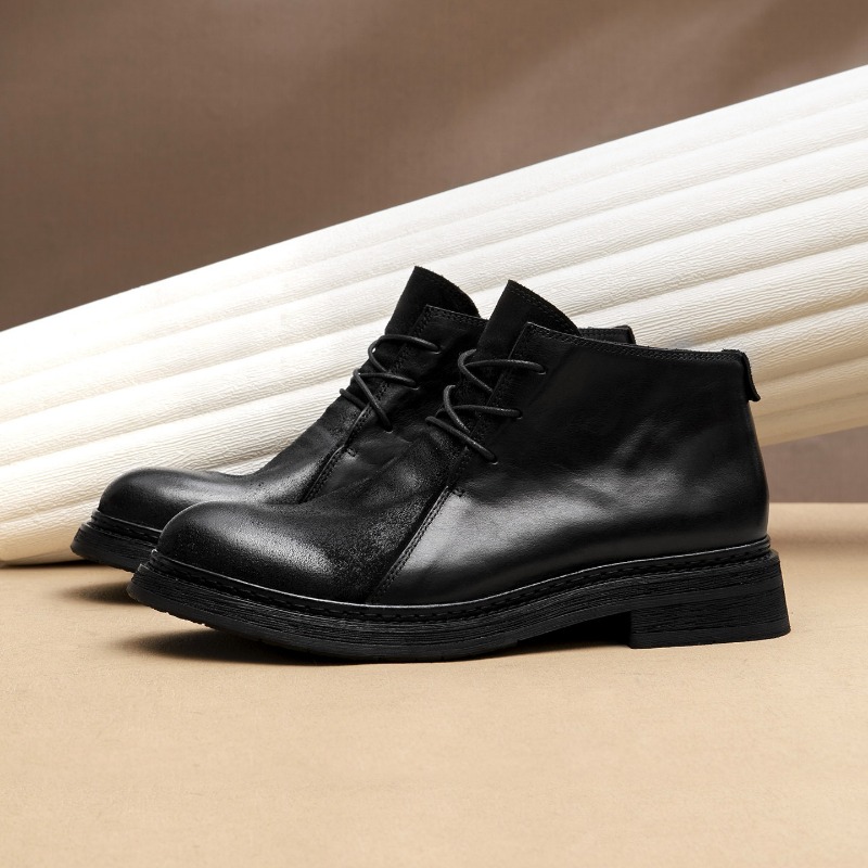 รองเท้าบูทหนังแท้สไตล์วินเทจสำ - Vintage Fashion Style Men บทวิจารณ์และราคา