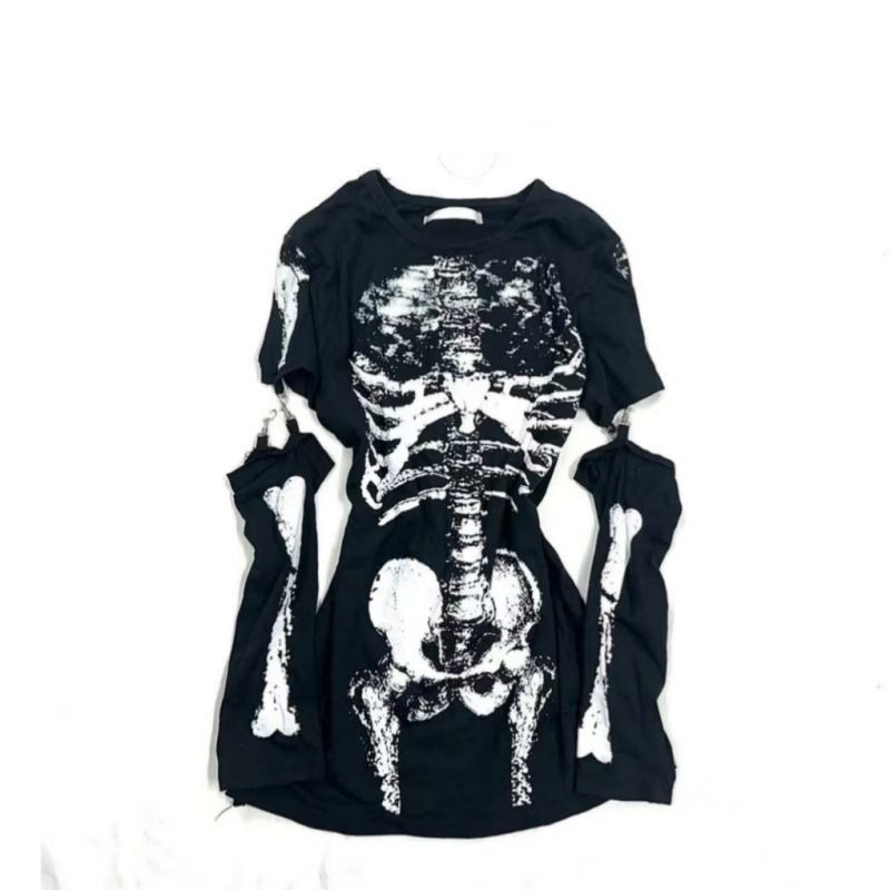 เสื้อยืดลายกราฟิกโครงกระดูกสไต - Vintage Fashion Subculture บทวิจารณ์และราคา