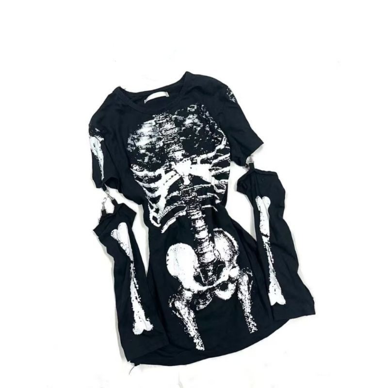 เสื้อยืดลายกราฟิกโครงกระดูกสไต - Vintage Fashion Subculture บทวิจารณ์และราคา