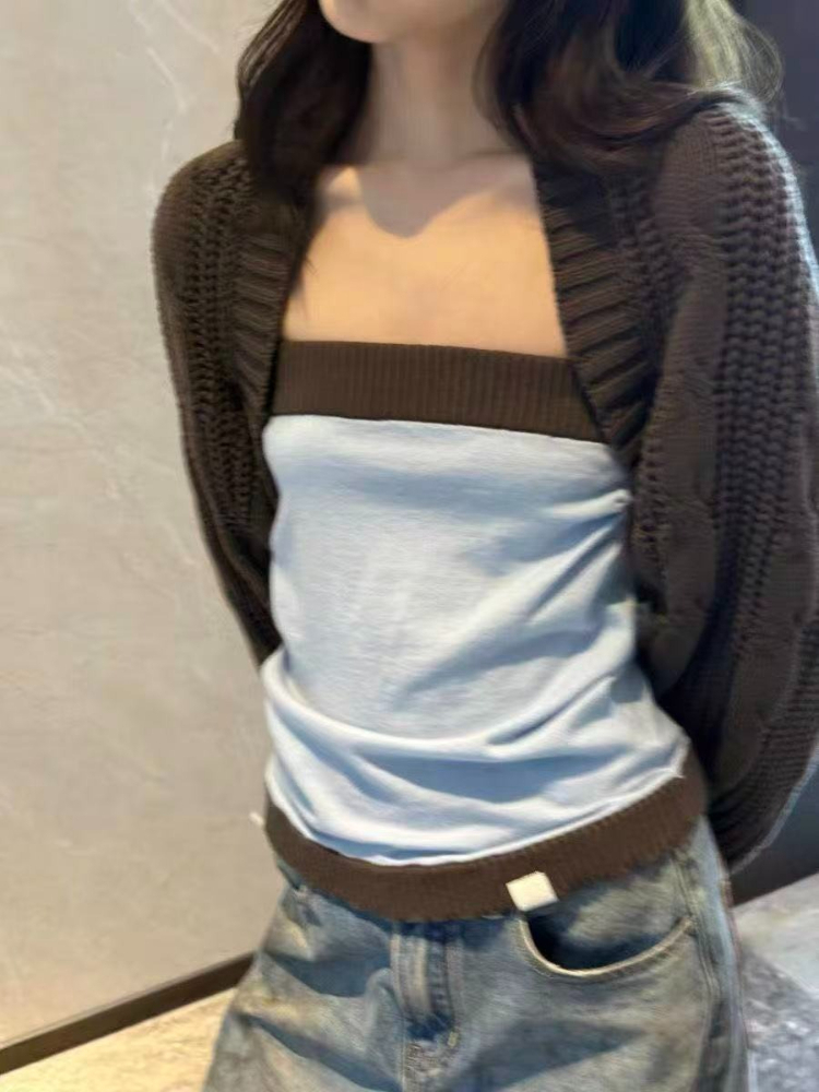 ชุดเซ็ตสองชิ้นสไตล์ Y2K เสื้อค - Crop Cardigan Vintage บทวิจารณ์และราคา