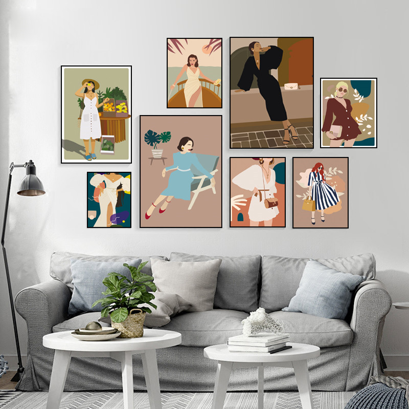 สาววินเทจแฟชั่นบทคัดย่อภาพวาดผ - Vintage Fashion Prints For Wall บทวิจารณ์และราคา