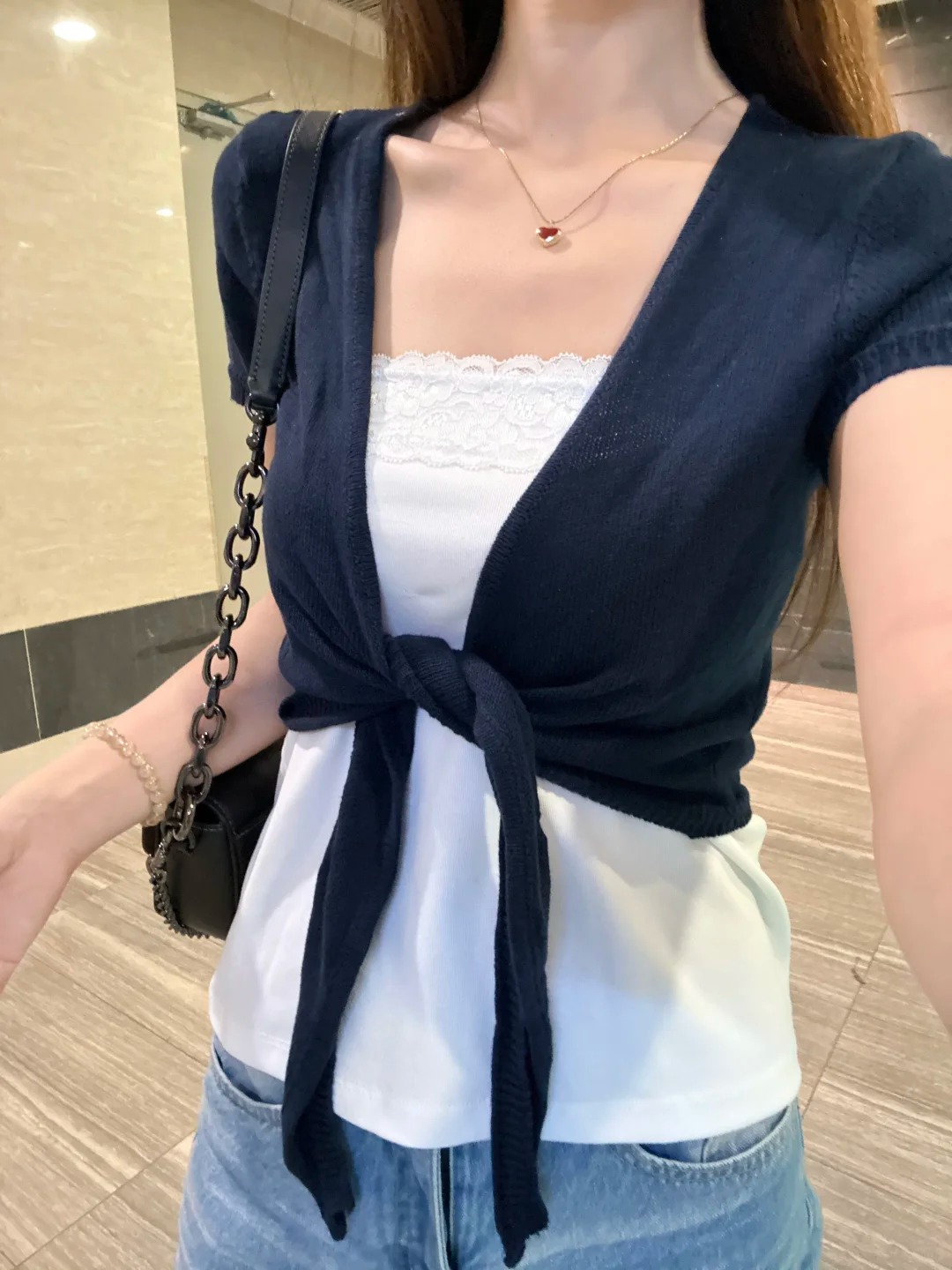 เสื้อคาร์ดิแกนผ้าฝ้ายทรงเข้ารู - Crop Cardigan Vintage บทวิจารณ์และราคา