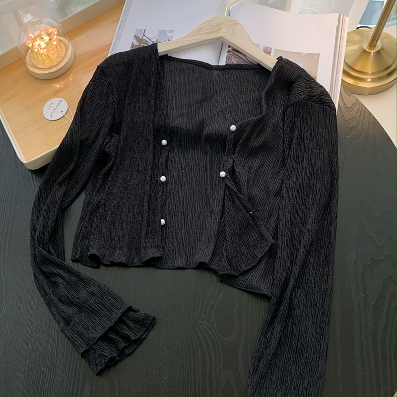 เสื้อคาร์ดิแกนไหมพรมถักบางเบาส - Crop Cardigan Vintage บทวิจารณ์และราคา