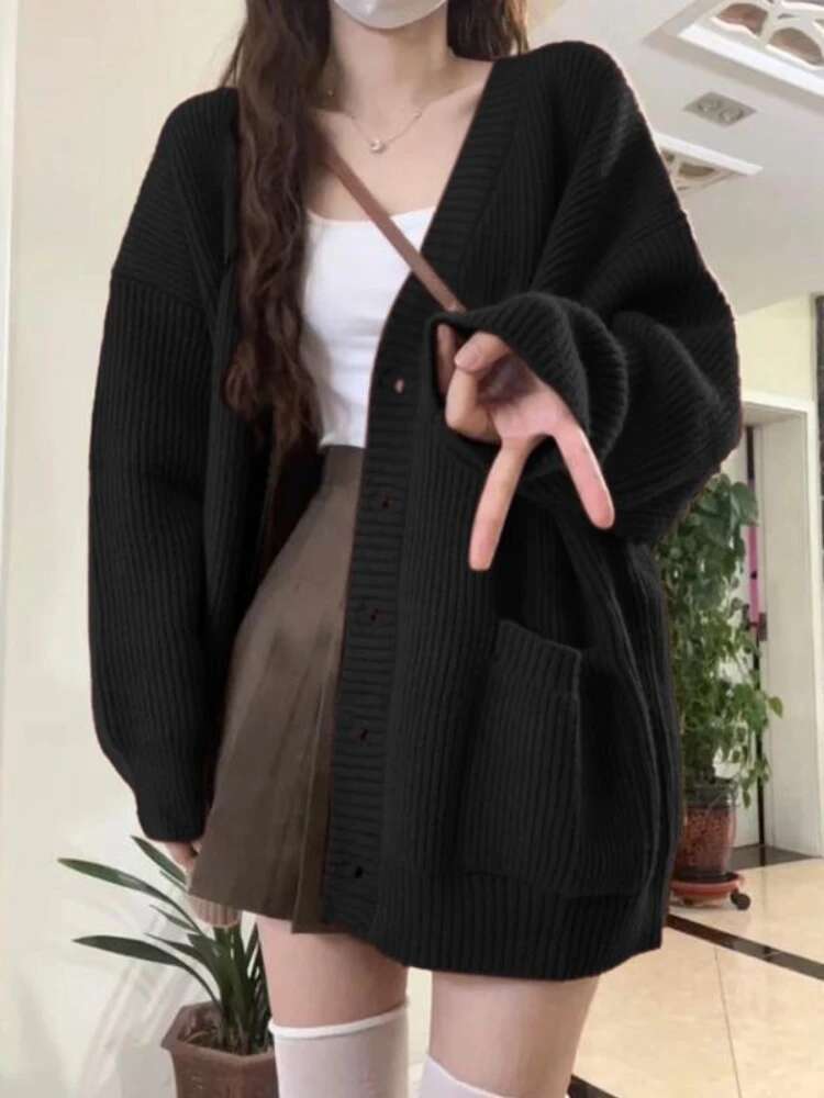 หลวมเสื้อสเวตเตอร์ถักผู้หญิงแข - Crop Cardigan Vintage บทวิจารณ์และราคา