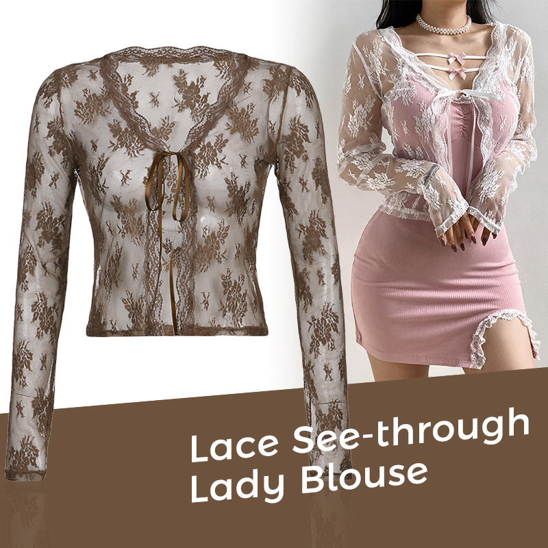 ผู้หญิงดูผ่านลูกไม้ตาข่าย Shru - Crop Cardigan Vintage บทวิจารณ์และราคา